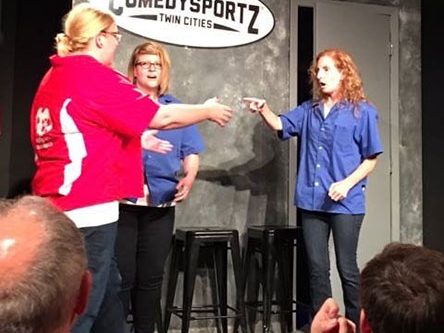 Catherine Thimmesh doing improve at ComedySportz